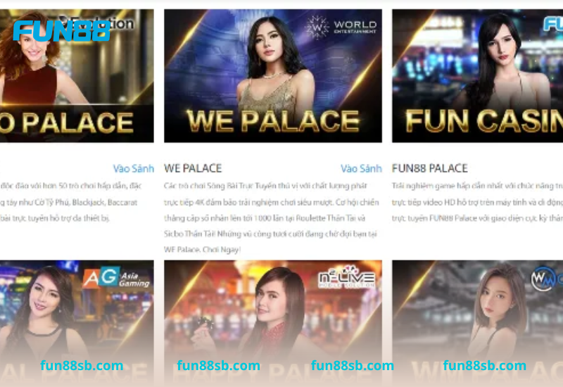 Giao diện tổng quan về sảnh casino Fun88
